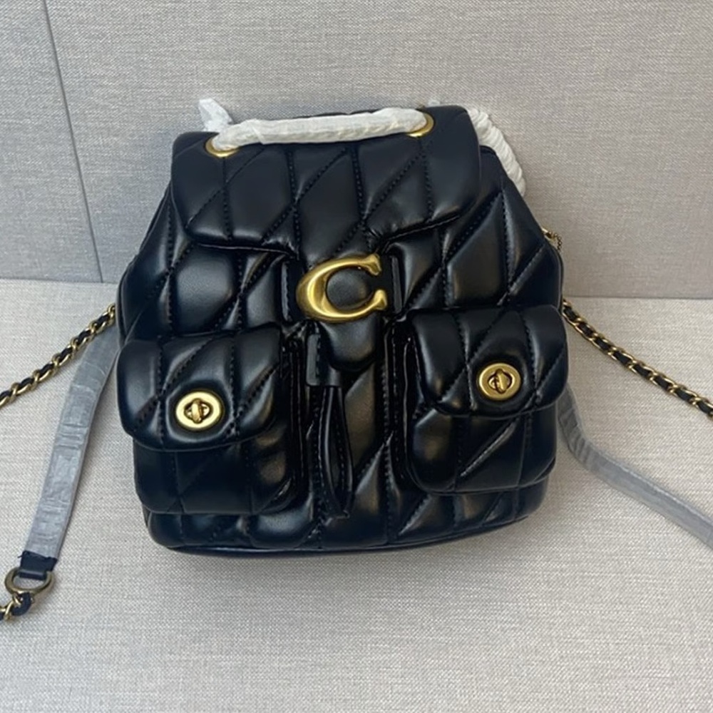 Coach Black Quilted Backpack with Gold Accents